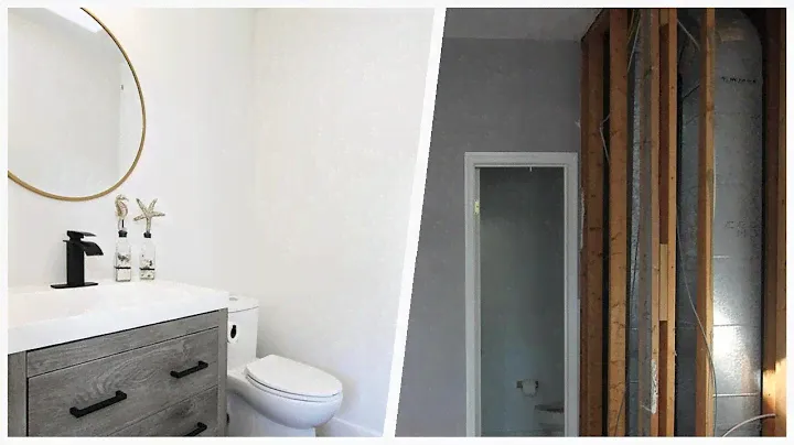 75 Vinyl Floor Powder Room With Medium Tone Wood Cabinets Design Ideas You'll Love 🔴
