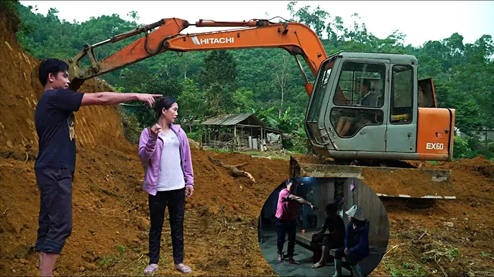 young man hired a excavator to level the old house's floor so he could grow rice