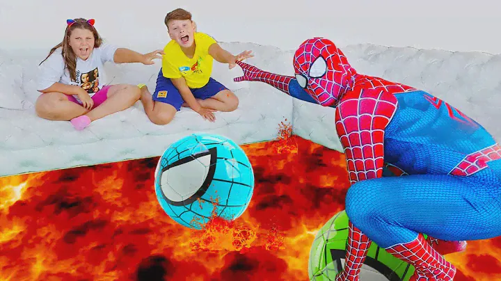 The Floor is Lava with Superheroes + more videos for kids with Adriana and Ali