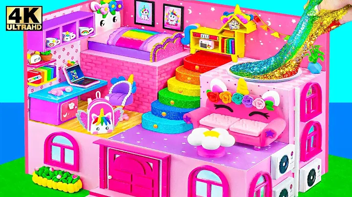 How To Build Three Floor Pink Unicorn House with Bunk Bed, Rainbow Slime ❤️ DIY Miniature House